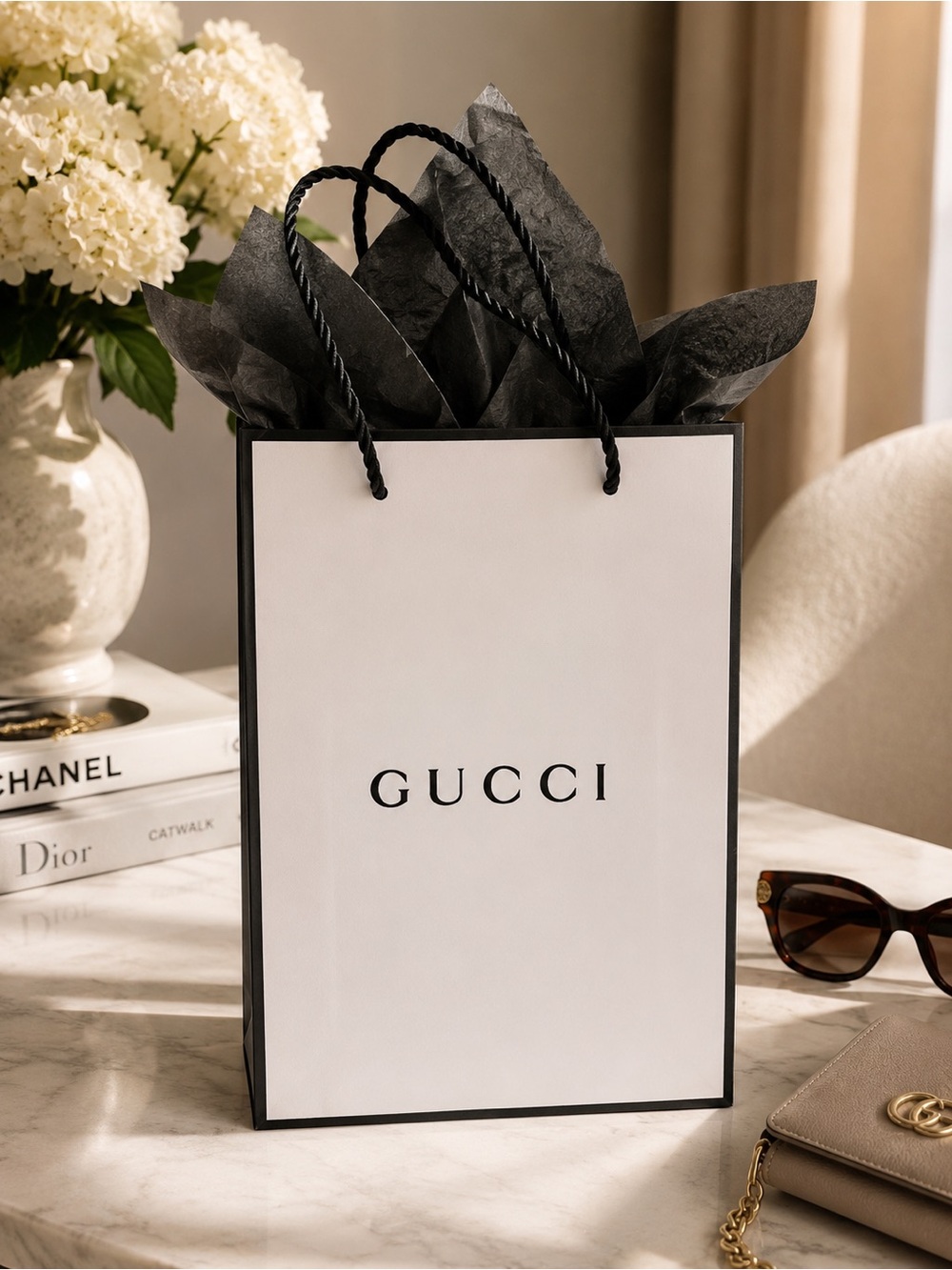 Gucci White Shopping Bag with black rope handle detail *2 for 20*
